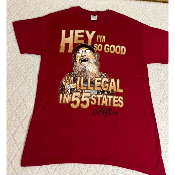 Duck Dynasty 2013 Si Robertson I’m Illegal In 55 States Red Shirt Men’s Size M - Picture 3 of 11